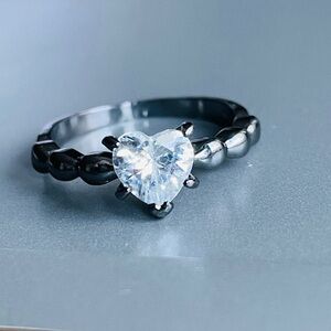 White Heart Cubic Zirconia Solitaire Sterling Silver Black Gold Vermeil …